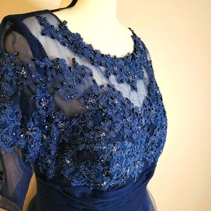 Blue Tule & Sequin Mother of the Bride Ball Gown